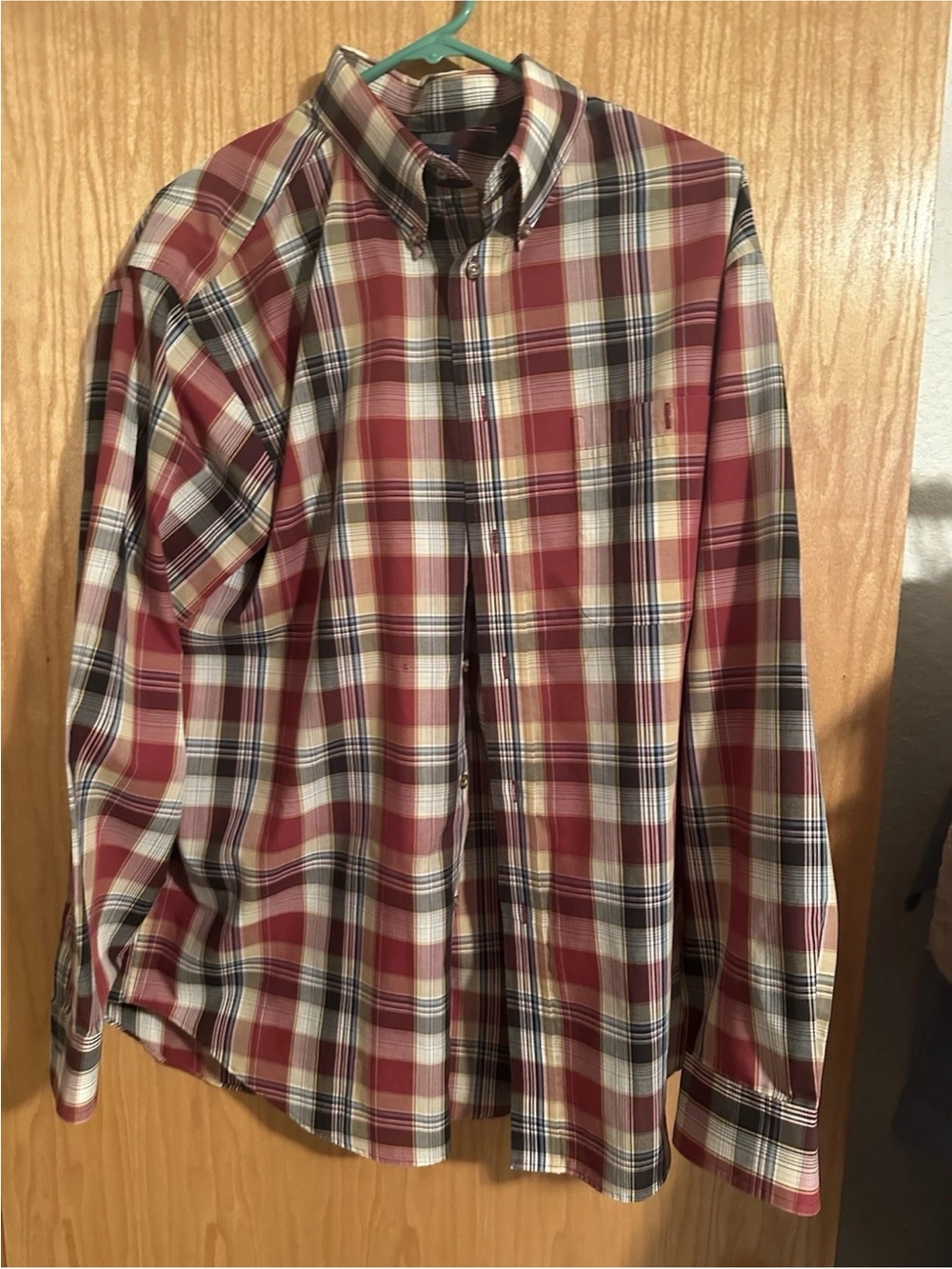 Men Roundtree Striped Dress Shirt Collar L Large Free Shipping Casual Travel red